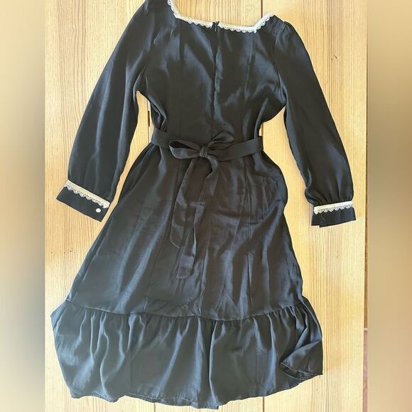 Lovely U Dear Long Sleeve Midi Dress in Black with White Trim- Medium - Picture 2 of 3